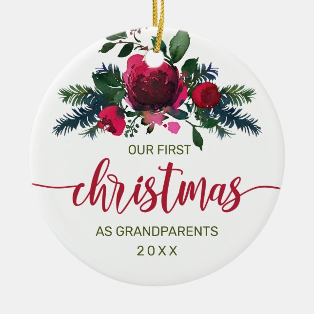 Erste Weihnachten als Großeltern Rotes Foto Keramik Ornament (Vorne)