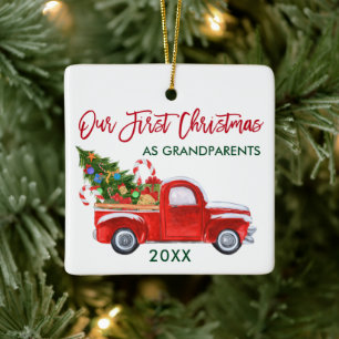Erste Weihnachten als Großeltern Truck Red Green Keramikornament
