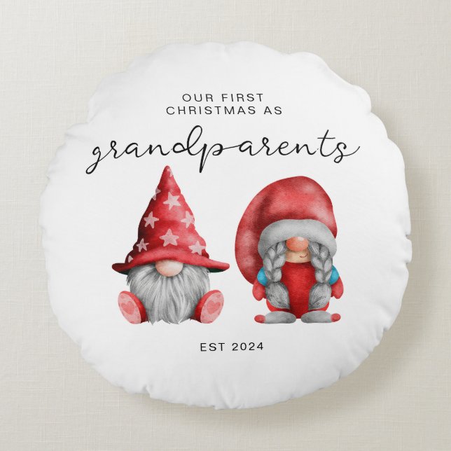 Erste Weihnachten als Großeltern Weihnachtsfamilie Rundes Kissen (Vorderseite)