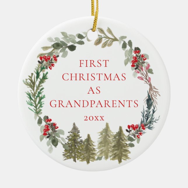 Erste Weihnachten als Großeltern Wreath Foto Keramik Ornament (Vorne)