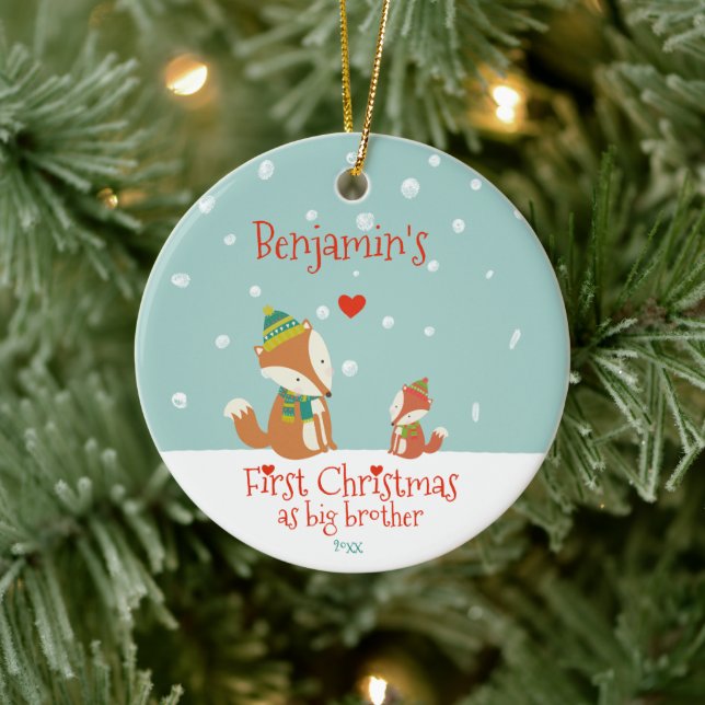 Erste Weihnachten als großer Bruder, Niedliche Füc Keramik Ornament (Baum)