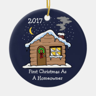 Erste Weihnachten als Hausbesitzer 2017 (Hütte) Keramikornament