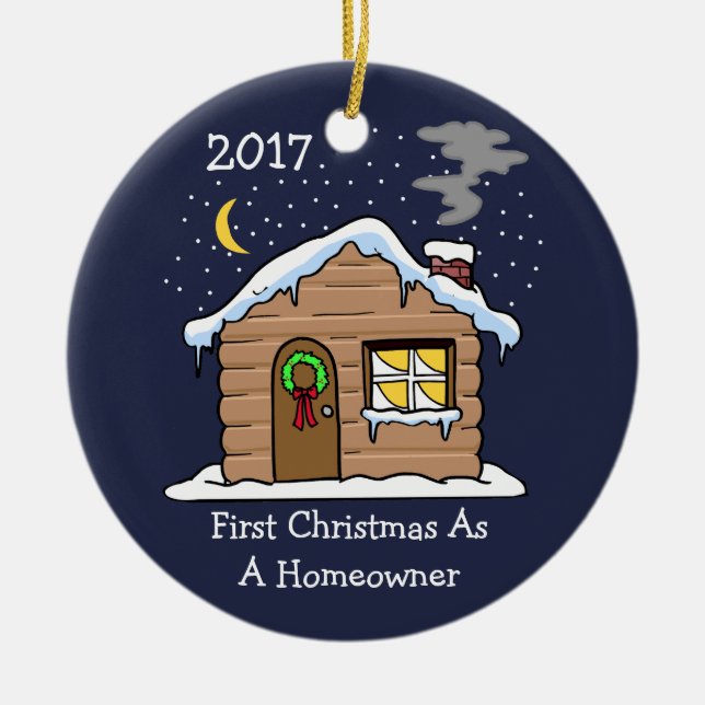 Erste Weihnachten als Hausbesitzer 2017 (Hütte) Keramikornament (Vorne)