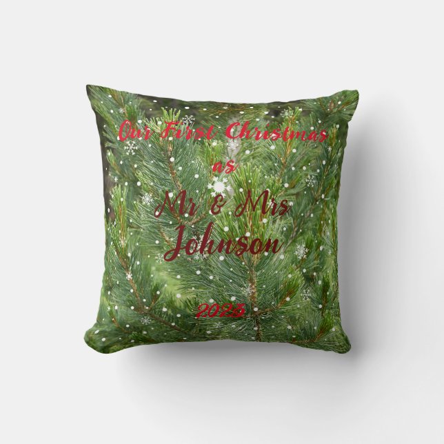 Erste Weihnachten als Herr & Frau bearbeitbare Nam Kissen (Vorderseite)
