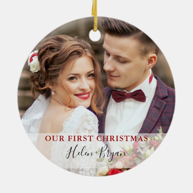 Erste Weihnachten als Herr & Mrs. Custom Foto Keramik Ornament (Hinten)