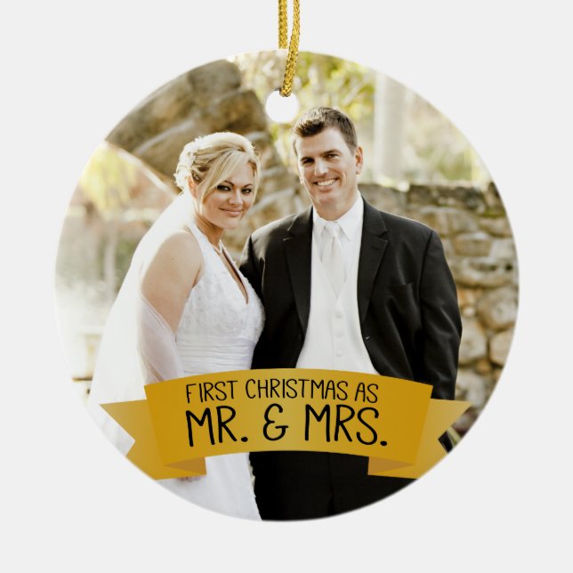 Erste Weihnachten als Herr & Mrs. Foto Keramik Gol Keramik Ornament (Vorne)