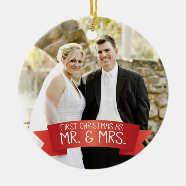 Erste Weihnachten als Herr & Mrs. Foto Red Keramikornament (Vorne)