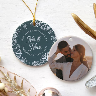 Erste Weihnachten als Herr & Mrs.   Hinteres Foto Keramik Ornament