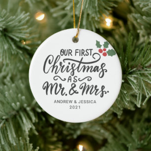 Erste Weihnachten als Herr & Mrs. - Skript Hochz Keramik Ornament