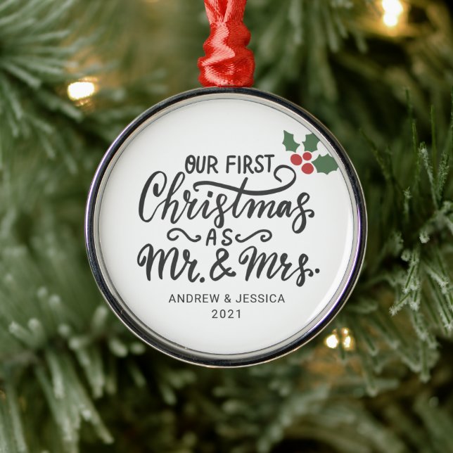 Erste Weihnachten als Herr & Mrs. - Skript | Hochz Ornament Aus Metall (Baum)