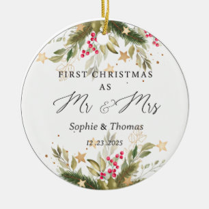 Erste Weihnachten als Herr und Frau Keramik Ornament