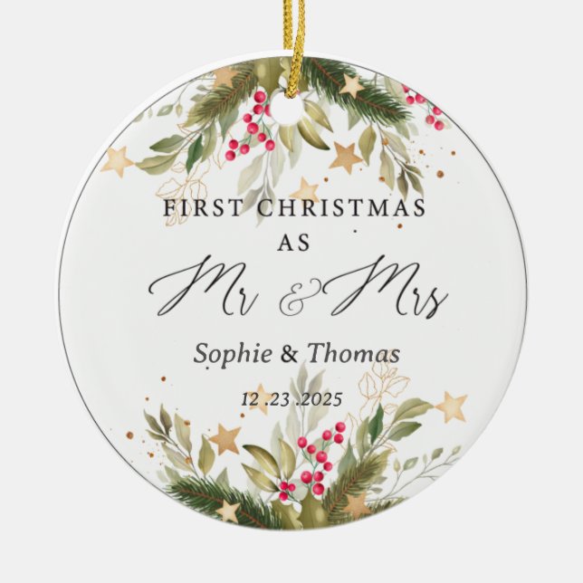Erste Weihnachten als Herr und Frau Keramik Ornament (Vorne)