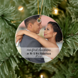Erste Weihnachten als Herr und Frau Wedding Foto Keramik Ornament