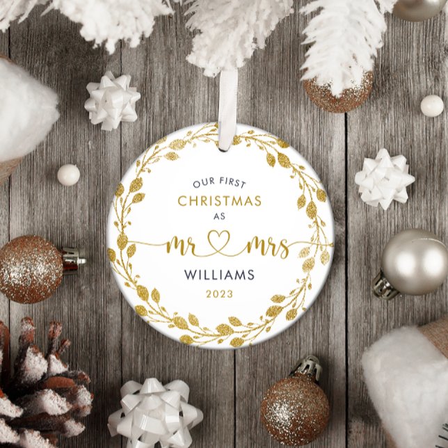 Erste Weihnachten als Husband Ehefrau Gold Wreath  Ornament Aus Metall (Von Creator hochgeladen)