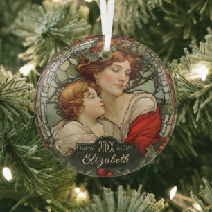 Erste Weihnachten als Junge Mutter verklebte Glass Ornament Aus Glas