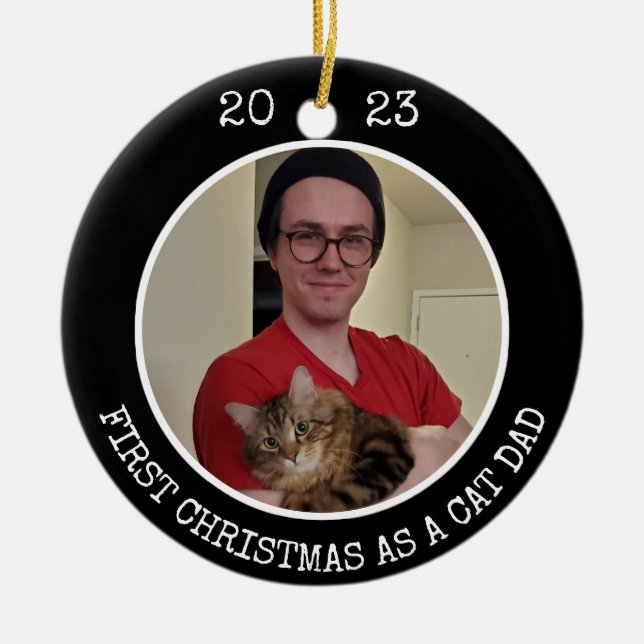 Erste Weihnachten als Katze Vater 2 Foto 2 Seite S Keramik Ornament (Vorne)