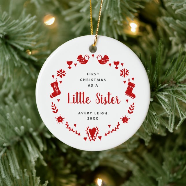 Erste Weihnachten als kleine Schwester Personalisi Keramik Ornament (Baum)