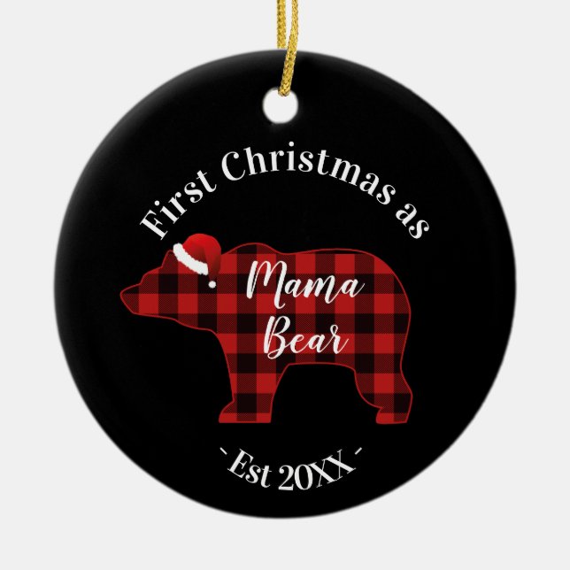 Erste Weihnachten als Mama-Bär Buffalo Kariert Keramik Ornament (Vorne)