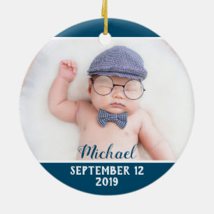 Erste Weihnachten als Mama blau mit Foto Keramik Ornament