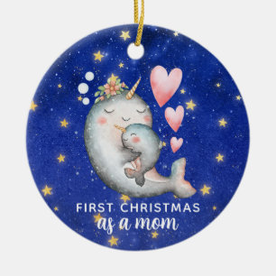 Erste Weihnachten als Mama Narwal Custom Keramik Ornament