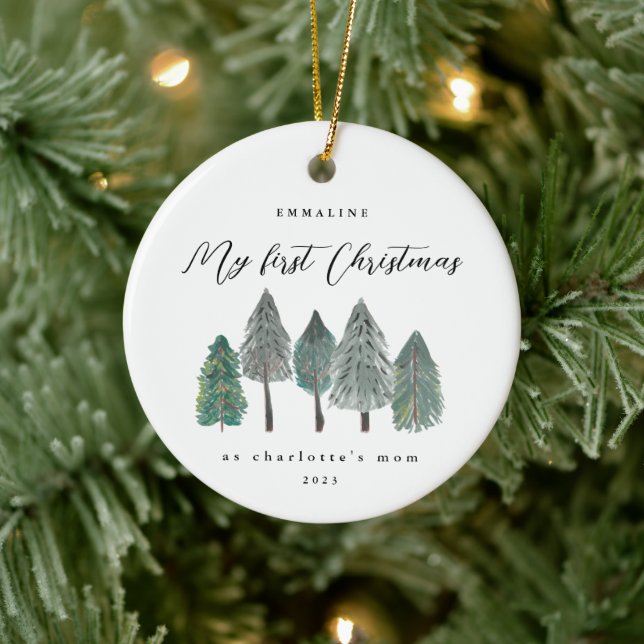 Erste Weihnachten als Mama Rustikale Bäume Keramik Ornament (Baum)