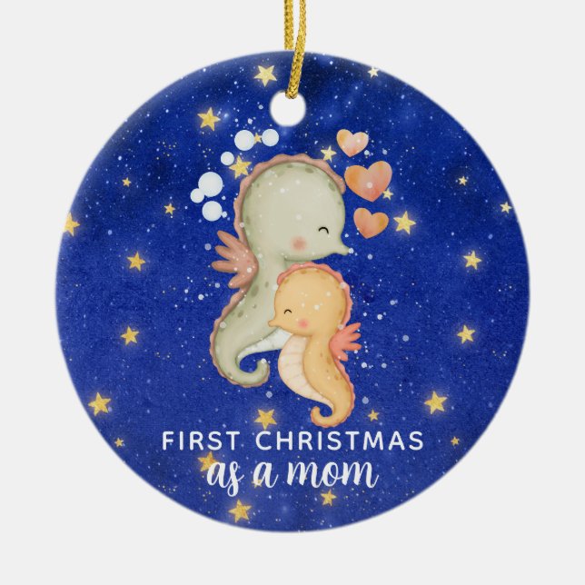 Erste Weihnachten als Mama Seepferd Custom Keramik Ornament (Vorne)
