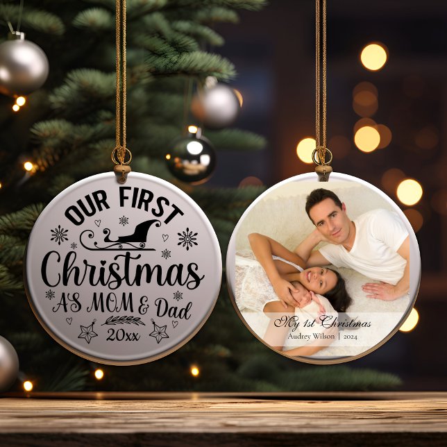 Erste Weihnachten als Mama und Vater mit Foto Keramik Ornament (Von Creator hochgeladen)
