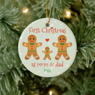 Erste Weihnachten als Mama & Vater - Lebkuchen Män Keramik Ornament