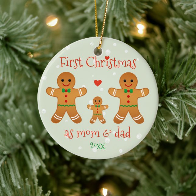 Erste Weihnachten als Mama & Vater - Lebkuchen Män Keramik Ornament (Baum)
