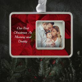 Erste Weihnachten als Mommy Daddy Foto personalisi Rahmen-Ornament Silber
