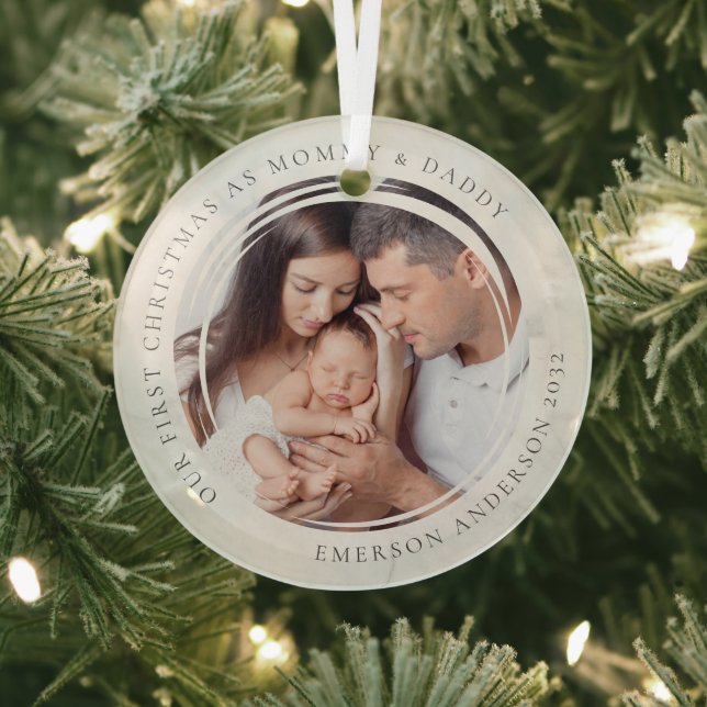 Erste Weihnachten als Mommy und Daddy Marble Foto Ornament Aus Glas (InSitu)