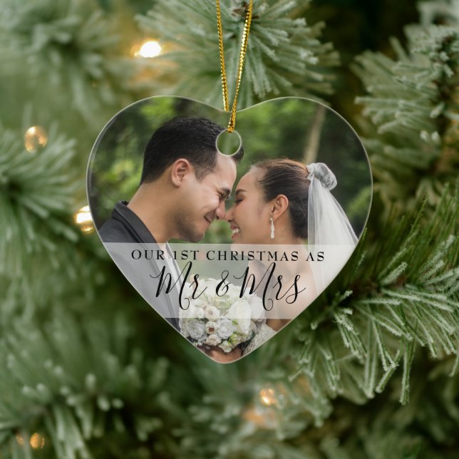 Erste Weihnachten als Mr. & Mrs. 2 Foto Keramik Ornament (Baum)