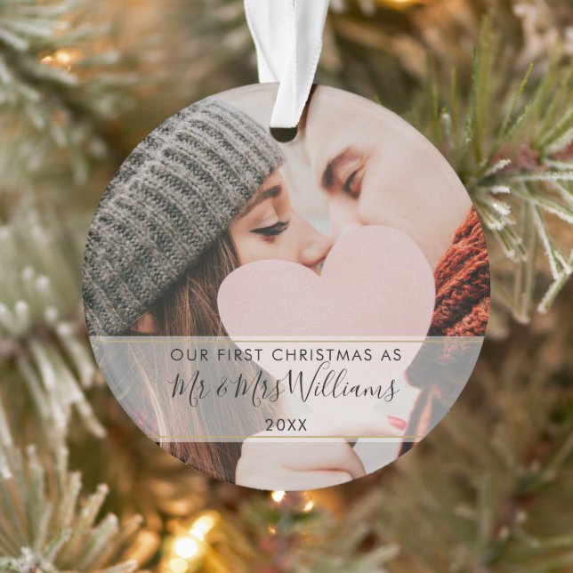 Erste Weihnachten als Mr. & Mrs. 2 Foto Ornament (Baum)