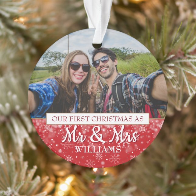 Erste Weihnachten als Mr. & Mrs. Fotos Ornament (Baum)