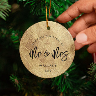 Erste Weihnachten als Mr. & Mrs. Imitats Gold Foto Keramik Ornament
