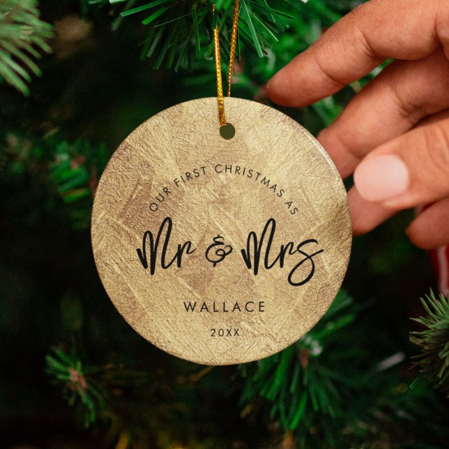 Erste Weihnachten als Mr. & Mrs. Imitats Gold Foto Keramik Ornament (Von Creator hochgeladen)