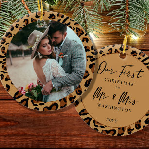  Erste Weihnachten als Mr. & Mrs. Leopard Print Fo Keramik Ornament