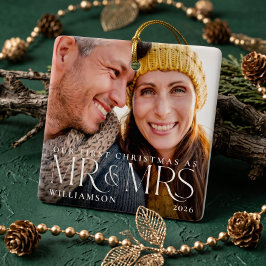 Erste Weihnachten als Mr. & Mrs. Modern Couple Fot Keramikornament