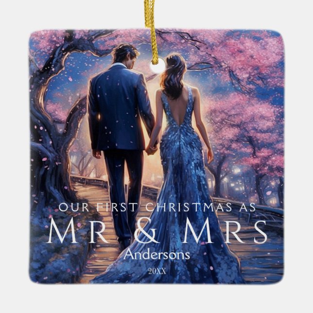 Erste Weihnachten als Mr. & Mrs. Modern Foto Coupl Keramikornament (Vorderseite)