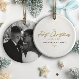 Erste Weihnachten als Mr. & Mrs. Newlywed Foto Mod Keramik Ornament