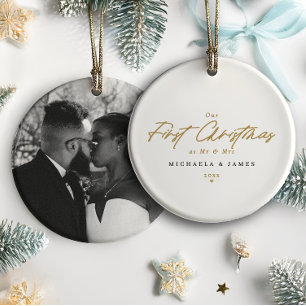 Erste Weihnachten als Mr. & Mrs. Newlywed Foto Mod Keramik Ornament