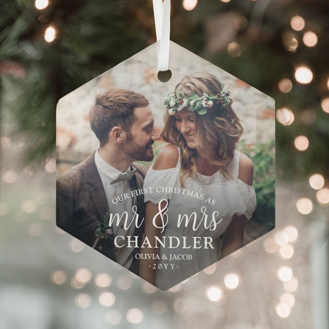 Erste Weihnachten als Mr. & Mrs. ∙ Simple Foto Hex Ornament Aus Glas (Von Creator hochgeladen)