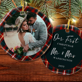 Erste Weihnachten als Mr. & Mrs. Tartan Kariertes  Keramik Ornament