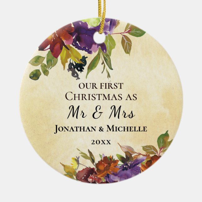 Erste Weihnachten als Mr. & Mrs. Wedding Bibel Keramik Ornament (Vorne)