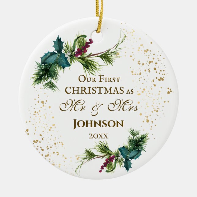 Erste Weihnachten als Mr. & Mrs. Winter Inspiratio Keramik Ornament (Vorne)