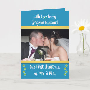 Erste Weihnachten als Mr. und Mrs. blue und green Karte