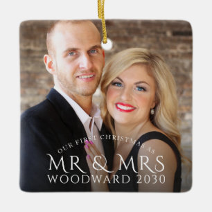 Erste Weihnachten als Mr. und Mrs. Couple Foto Keramikornament