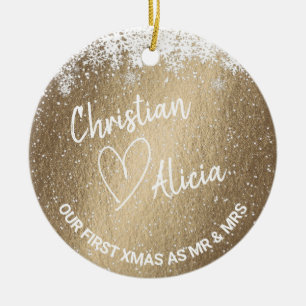 Erste Weihnachten als Mr. und Mrs. Keramik Ornament