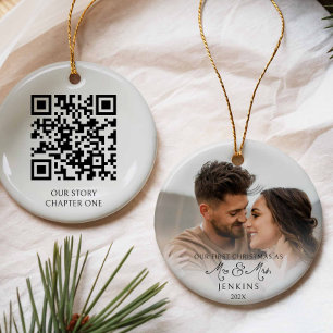 Erste Weihnachten als Mr. und Mrs. QR Code Foto Keramik Ornament