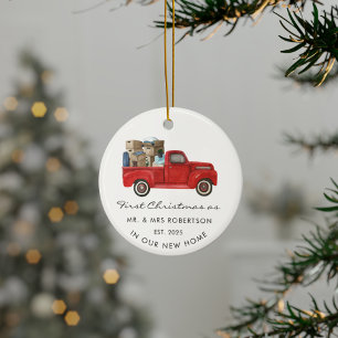 Erste Weihnachten als Mr. und Mrs. Red Truck neue  Keramik Ornament